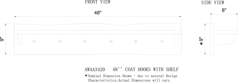 Alpine Natural Live Edge Wood 48" Coat Hooks with Shelf - Image 4