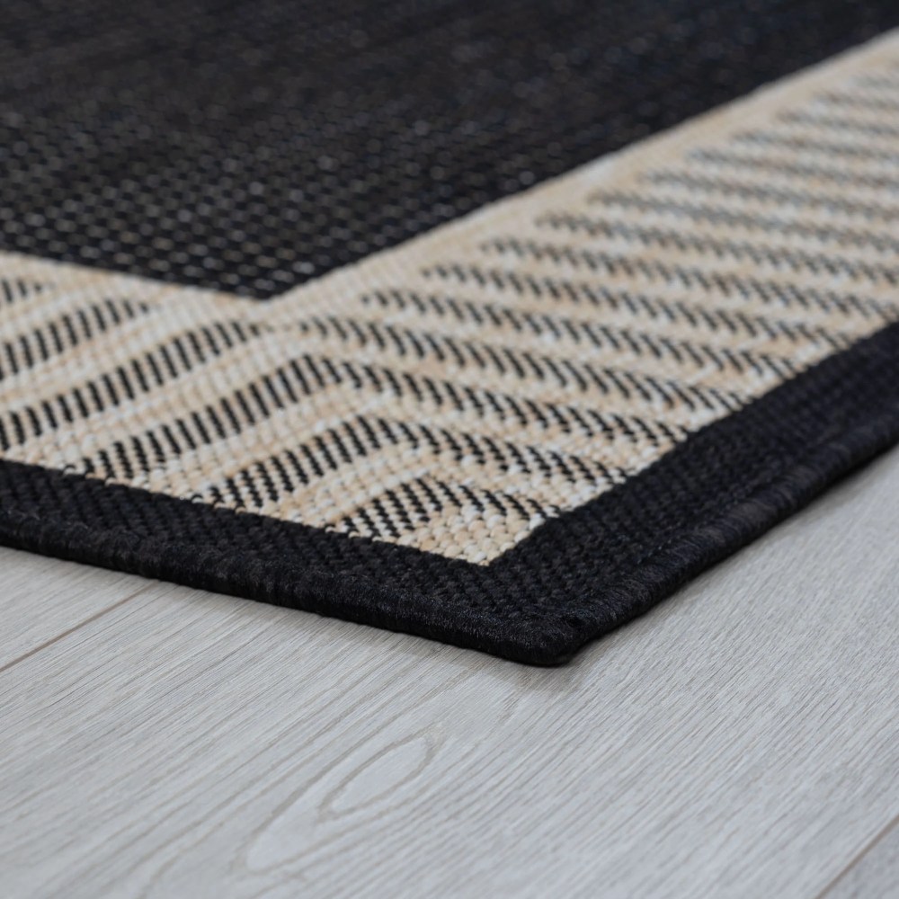 58 Water Resistant, Indoor Outdoor Rugs for Patios, Front Door Entry, Entryway, Deck, Porch, Balcony Outside Area Rug for Patio Black, Striped Border Size: 5'3" x 7'3" - Image 3