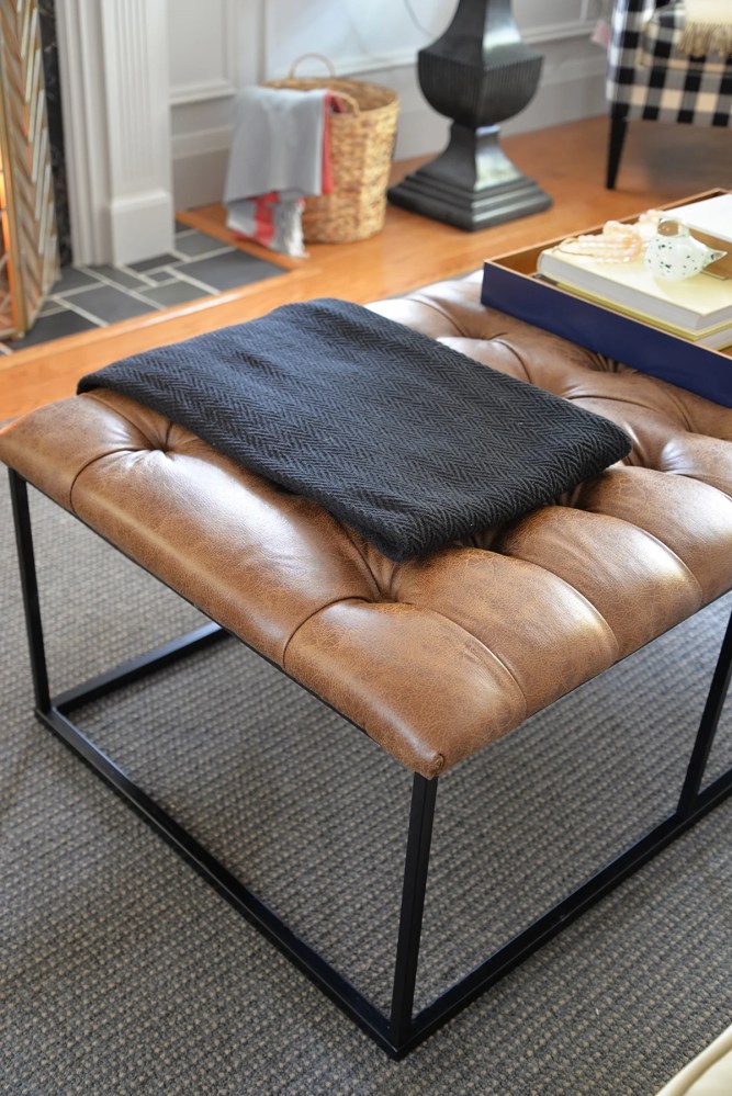 HomePop Draper 58" Large Ottoman with Button Tufting, Light Brown Faux Leather - Image 16