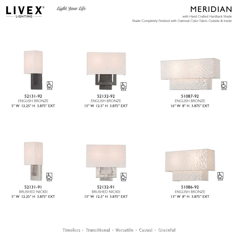 Livex Lighting 2-Light Metal & Fabric ADA Wall Sconce in English Bronze/Oatmeal - Image 11
