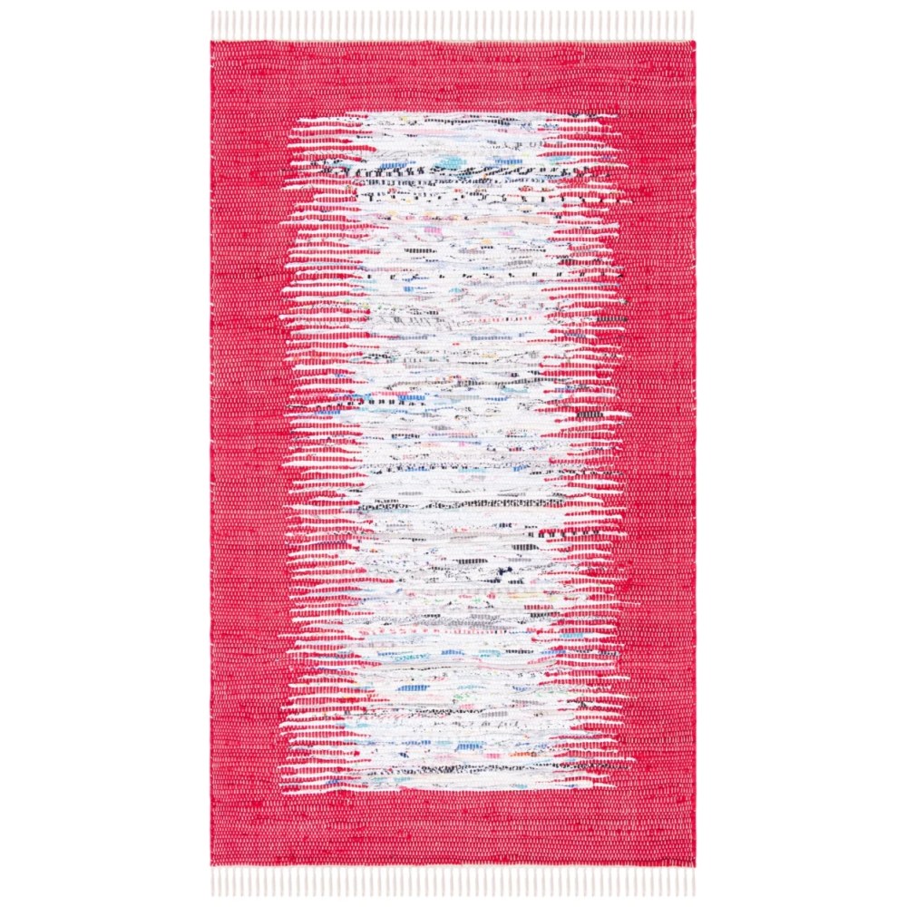 SAFAVIEH Montauk Tennyson Braided Border Cotton Area Rug, Ivory/Red, 5" x 8" - Image 2
