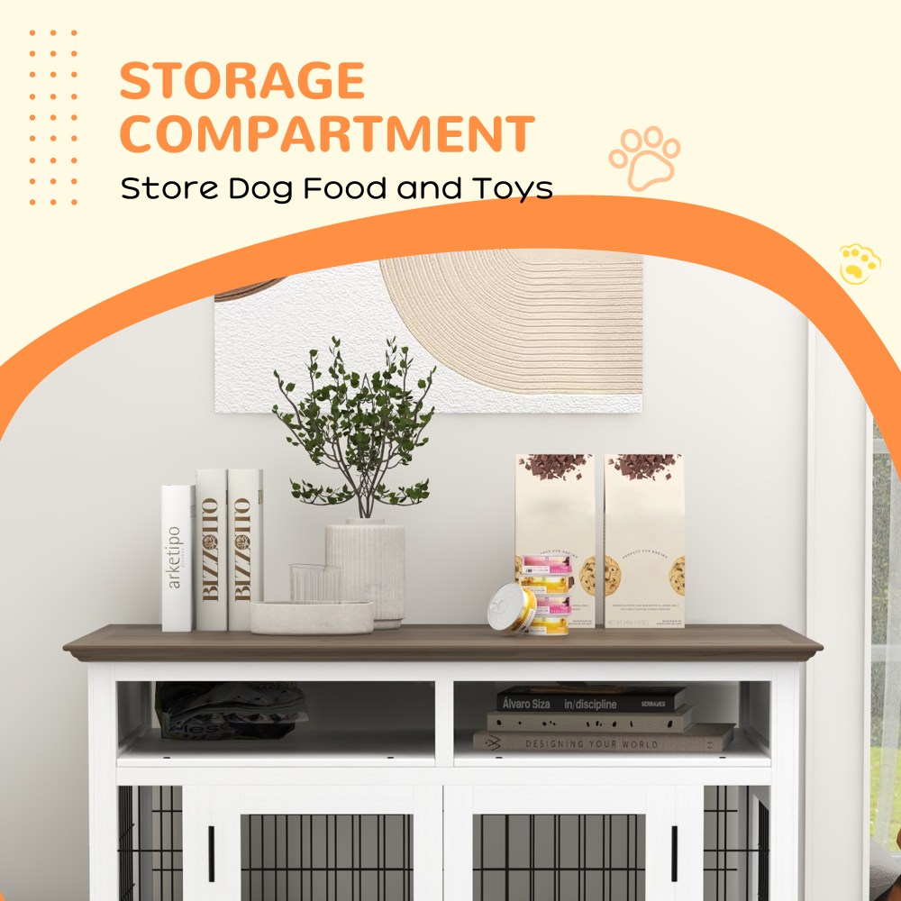 PawHut Dog Crate Furniture Side End Table with Storage, 41" Modern Wooden Dog Kennel Furniture with Double Doors for Small and Medium Dogs, White - Image 5