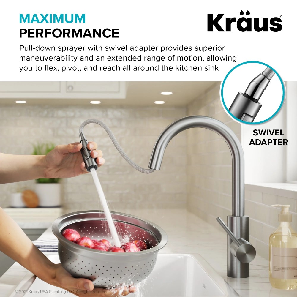 KRAUS Oletto Single Handle Pull Down Kitchen Faucet with QuickDock Top Mount Installation Assembly in Spot-Free Brushed Brass - Image 8
