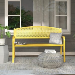 Abble 2-Person Metal Outdoor Bench - Yellow