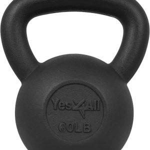Yes4All 60 lbs Kettlebell Heavy Cast Iron Solid Smooth Handle Weights for Women/Men,  Strength Training Equipment
