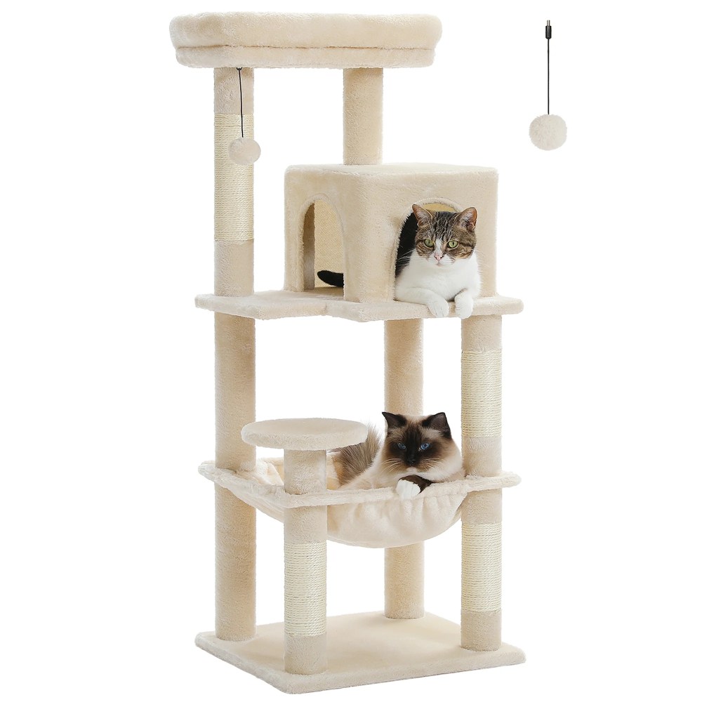 Pefilos 45" Cat Tree Tower for Indoor Cats, 5-Level Cat Condo for Large Cats with Large Hammock, Big Top Perch and 4 Sisal Covered Scratching Pos, Beige - Image 6