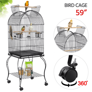 Yaheetech 59" H Open Top Rolling Metal Bird Cage with Stand,  Black