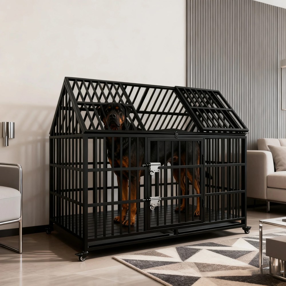 Heavy Duty Dog Crate for Large Dogs, 58 inches Extra Large Dog Kennel Indoor, Indestructible Dog Crate for High Anxiety Dogs, Double Door with Wheels - Image 4
