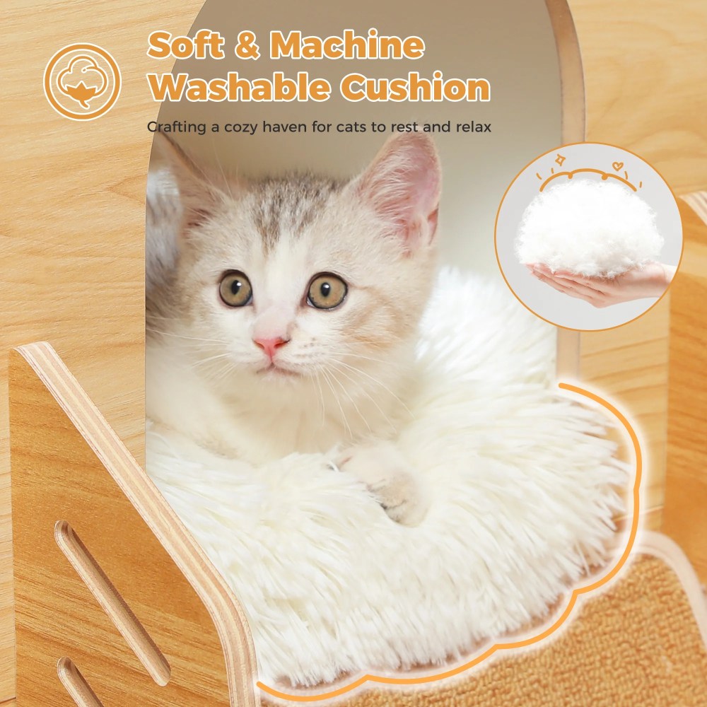 Pefilos 43" Modern Cat Tree Tower Rocket Shape, Multilevel Cat Condo for Large Cats, Cat Tower for Big and Fat Spacious, Beige - Image 2