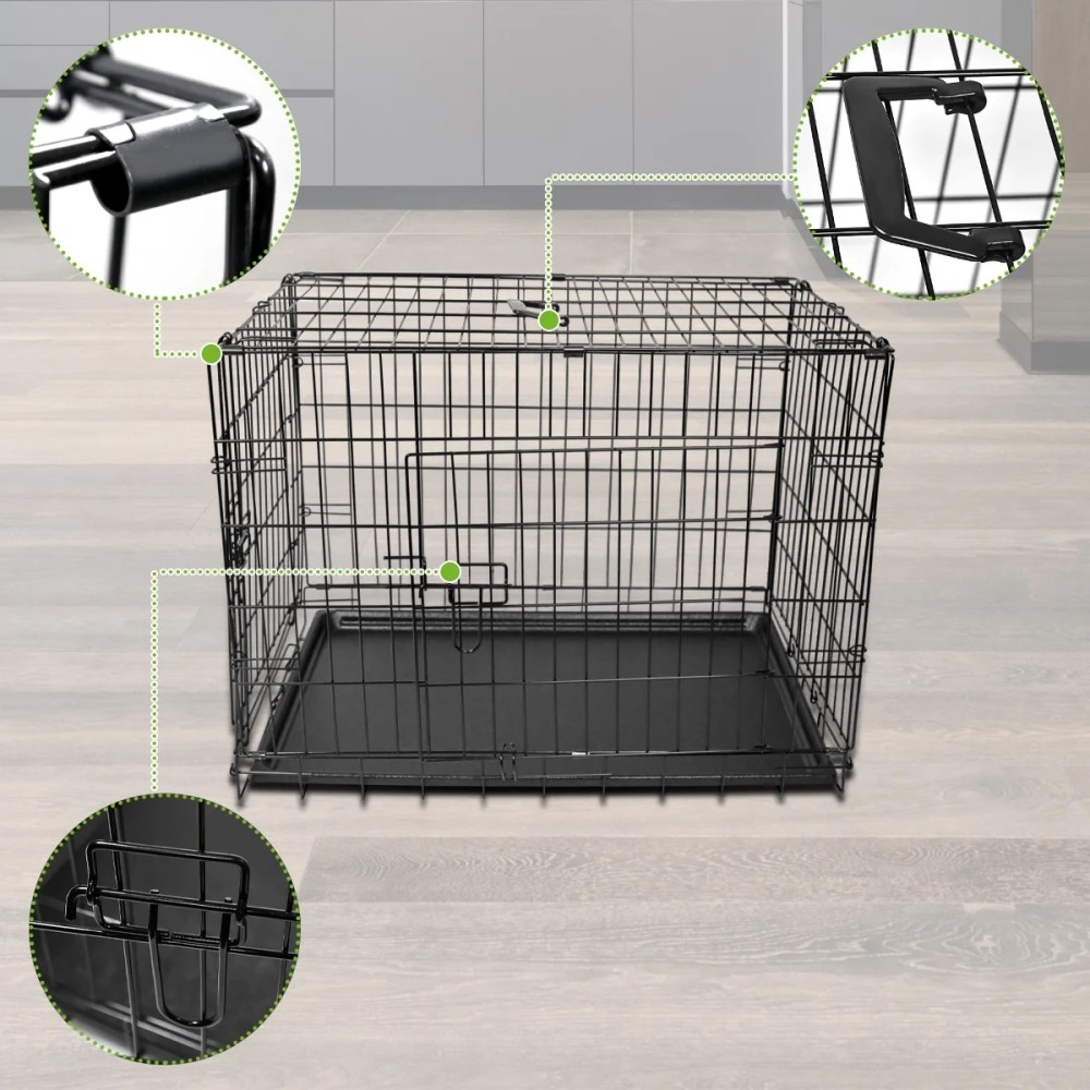 Geniqua Intermediate Black 36" 2-Dr Folding Pet Crate Cage Dog Cat Kennel Pen ABS Tray - Image 6