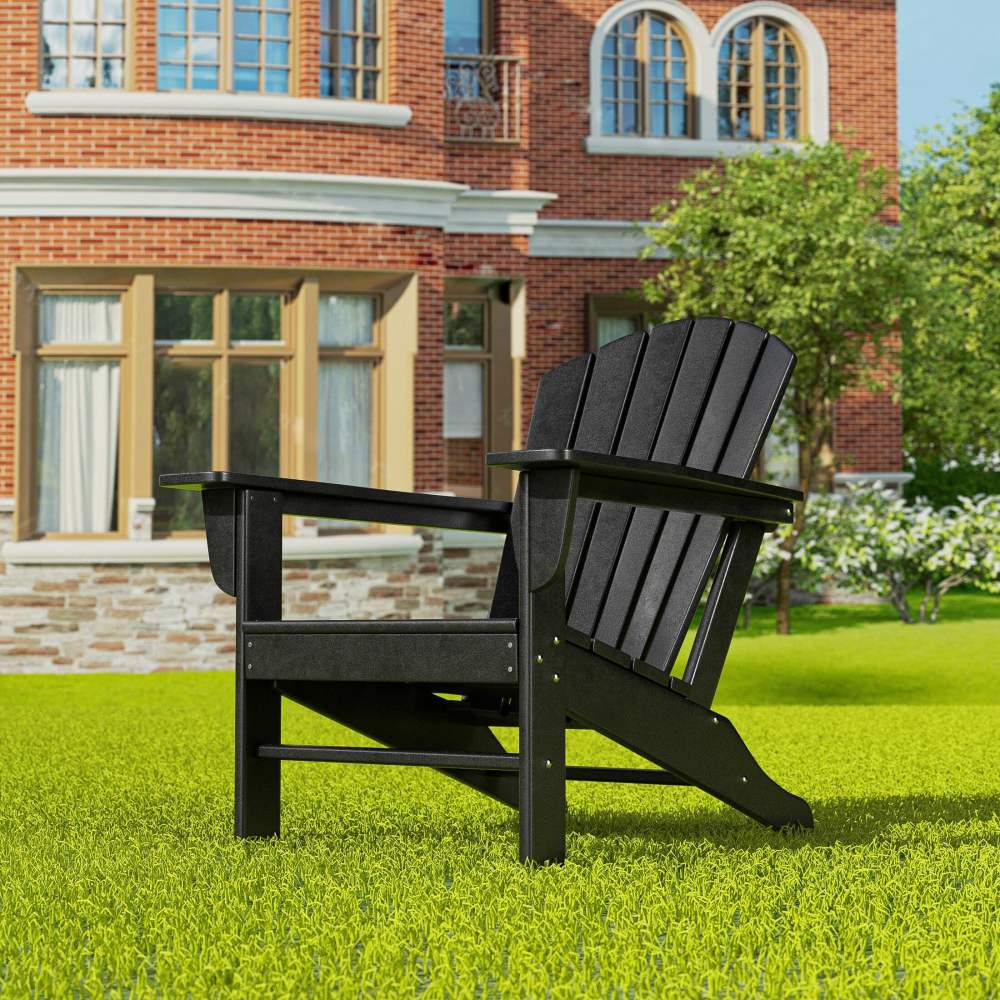 Polytrends Altura Outdoor Eco-Friendly All Weather Poly Patio Adirondack Chair - Black - Image 2
