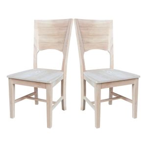 Canyon Collection Set of Two Wood Solid Back Chairs in Unfinished