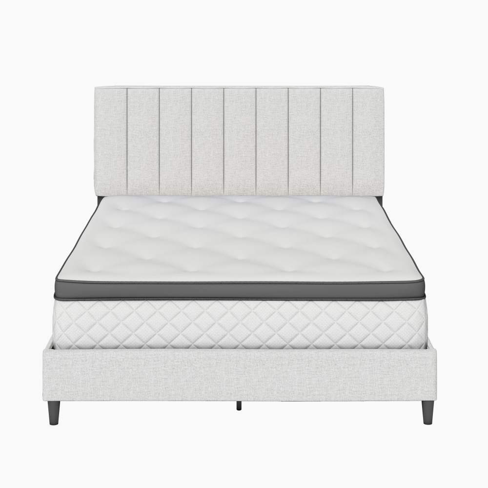 Boyd Sleep Leah Off White Linen Queen Size Fully Upholstered Platform Bed Frame with Adjustable Headboard - Image 5