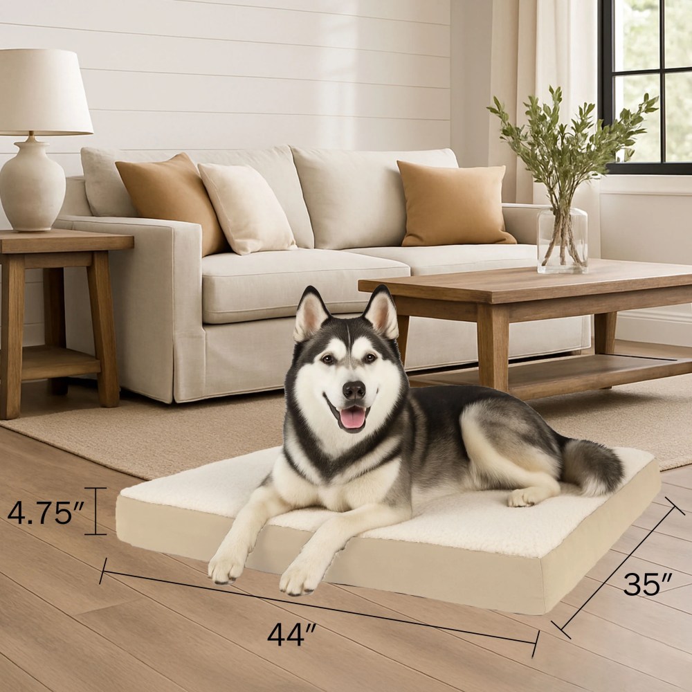 PETMAKER 4435 Orthopedic Dog Bed with Memory Foam and Sherpa Cover, Tan - Image 2
