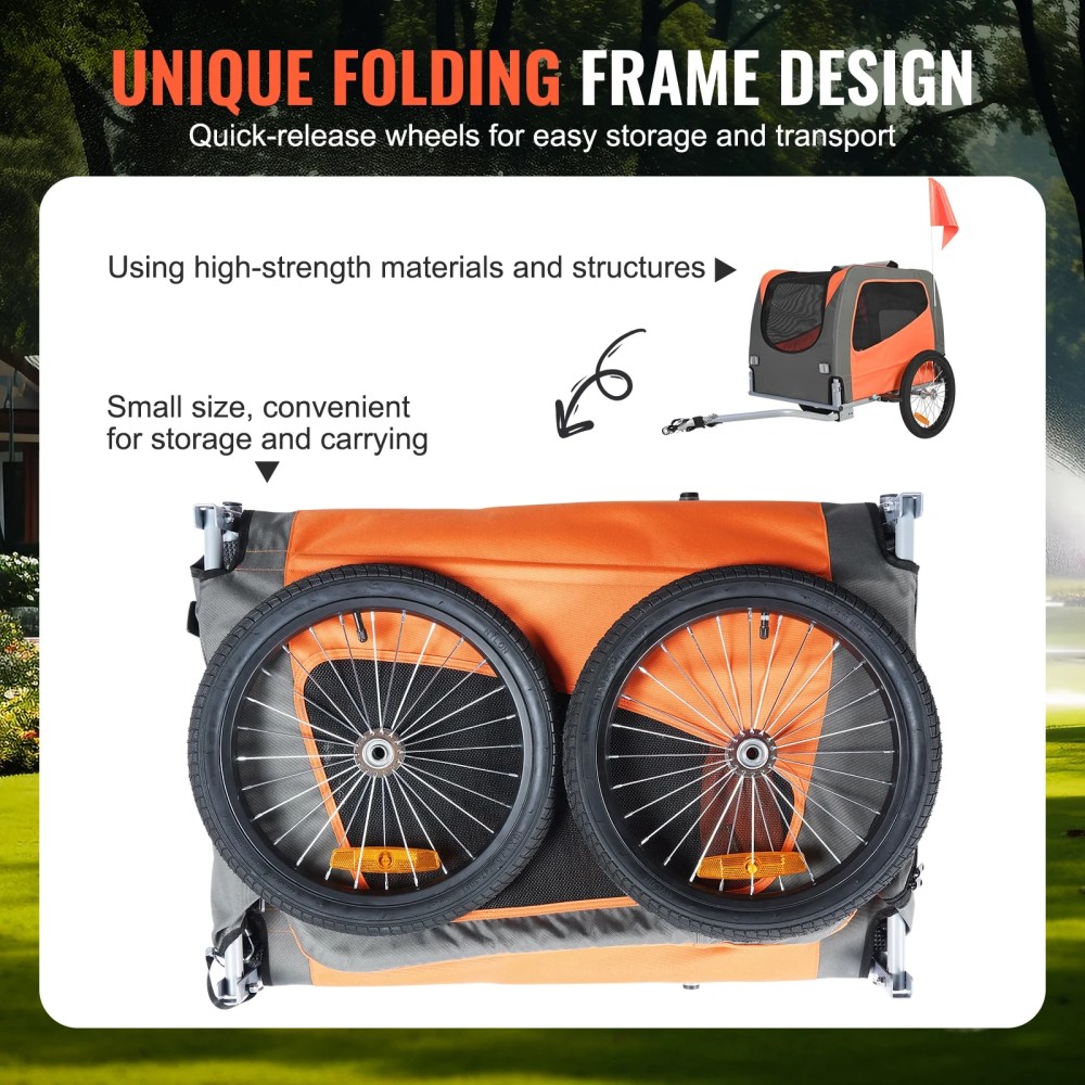 KFFKFF Pet Bicycle Trailer for Dogs and Cats Water-Resistant Steel, Gray Orange - Image 6