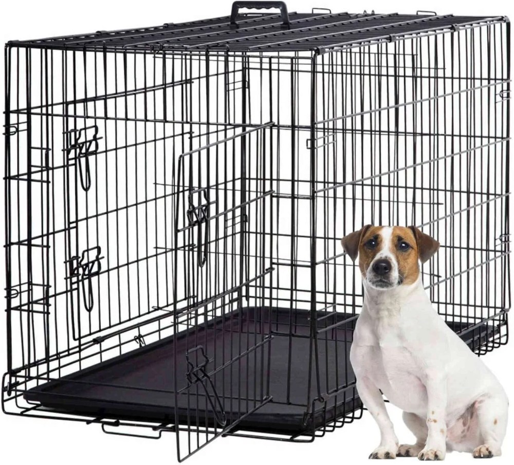 Dkelincs 42 inch Heavy Duty Dog Cage Foldable Dog Crate w/2 Doors&Divider XL Dog Kennel w/Handle for Medium Puppy