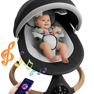 Babyomi Baby Swing for Infant, Electric Bluetooth Swing Rocker with 5 Sway Speeds& 10 nursery rhyme , Black