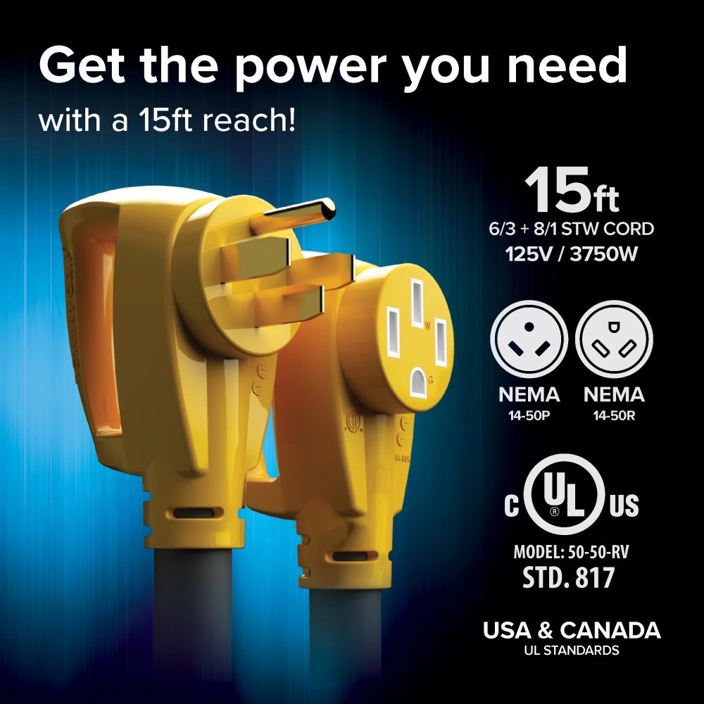 Camco Power Grip 15-Foot 50-Amp RV Extension Cord-125-250 Volts / 12500 Watts (55194) - Image 4