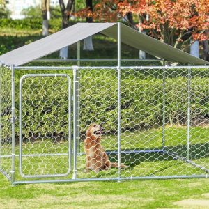 Magic Union Large Outdoor Dog Kennel,  Heavy Duty Outside Dog Kennel Cage Playpen Dogs Run with Waterproof UV-Resistant Cover and Secure Lock (90"x90"x63")