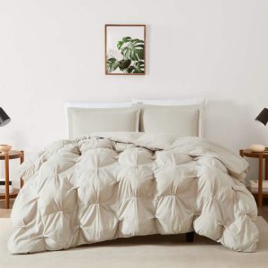 Truly Soft Cloud Puffer Boxed Pleat 100 Microfiber Polyester Beige 2-Piece Twin Comforter Set, Solid Casual themed, Adult Bedding, OEKO-TEX Certified