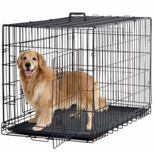 BestPet 48 inch Foldable Metal Dog Crate for Large Dogs,  Double Door,  Divider,  Removable Tray(Black)