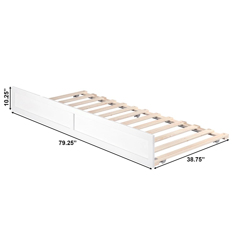 AFI Twin-XL Roll Out Wood Trundle Bed Frame with Wooden Slat Supports, White - Image 5