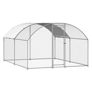 KFFKFF Metallic Poultry Enclosure,  Dimensions 9.813.16.5 ft,  Spacious Walk-in Design with Protective Cover,  Dome-shaped Roof,  Secure Locking Mechanism,  Outdoor Cage for Ducks and Rabbits