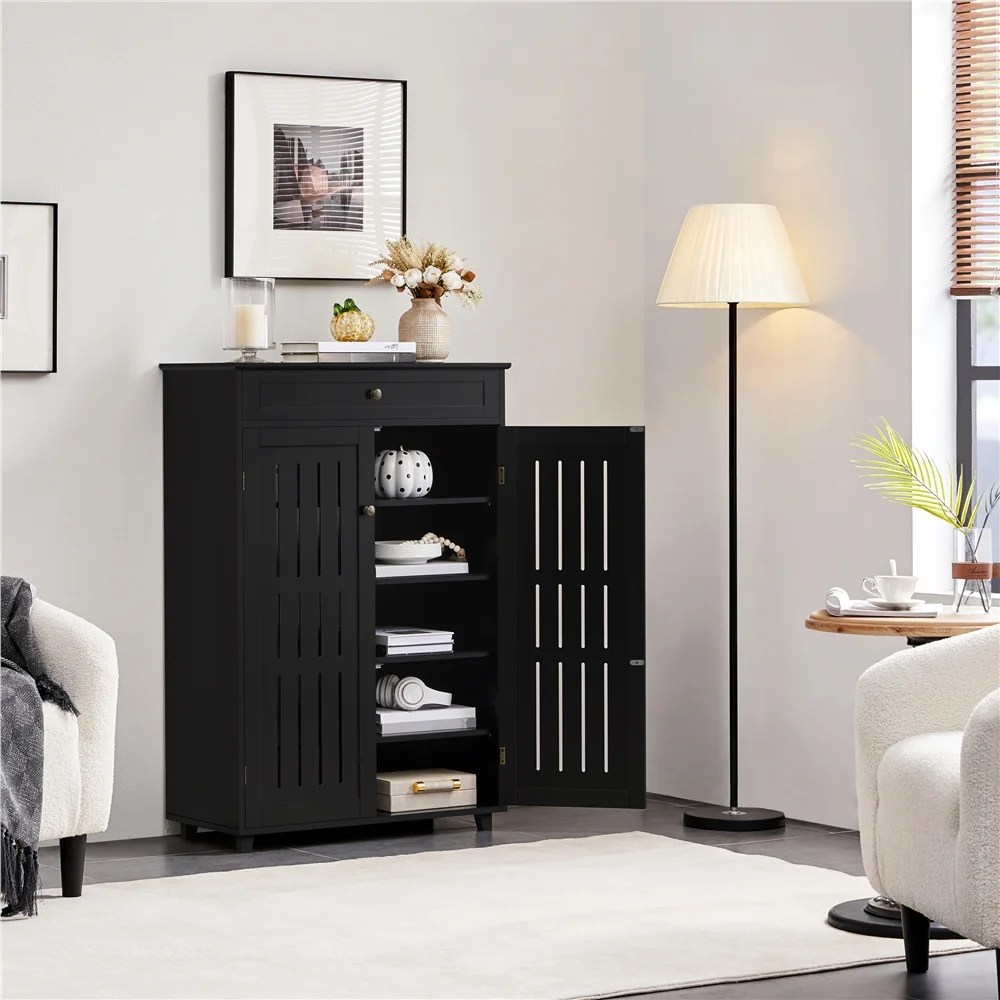 Renwick 5-Tier Shoe Storage Cabinet with Louvered Door & 1 Drawer for Livingroom Entryway, Black - Image 4