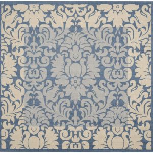 Safavieh Courtyard Dani Bordered Indoor/Outdoor Area Rug, Blue/Natural, 6'7" x 6'7" Square