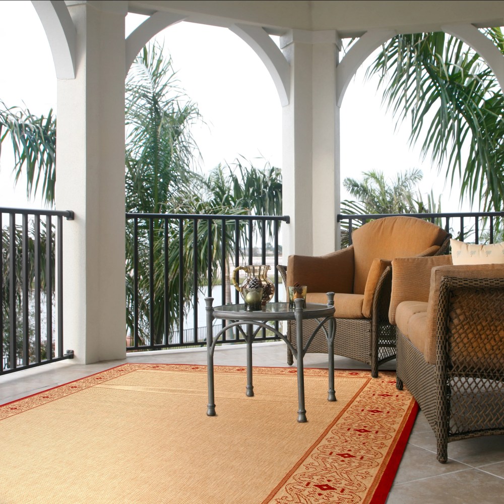 Safavieh Courtyard Donna Botanical Indoor/Outdoor Area Rug, Natural/Red, 6'7" x 9'6" - Image 3