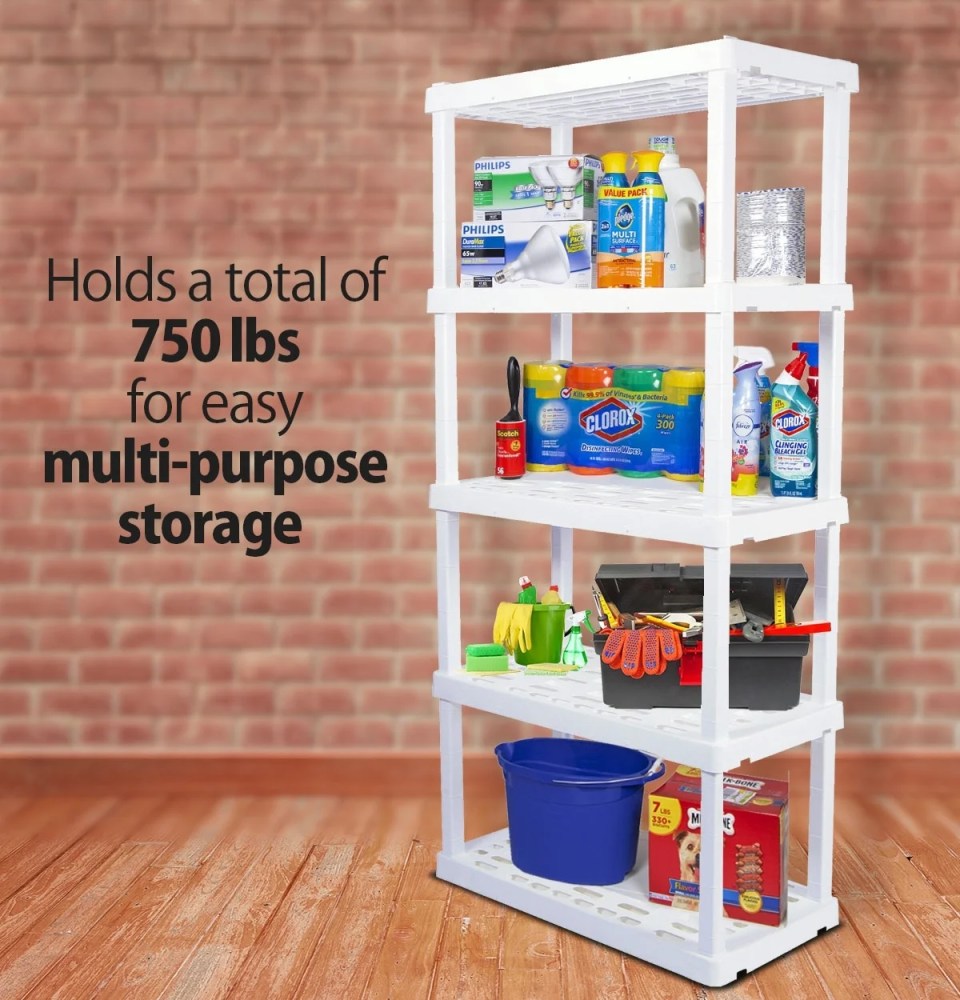 Oskar Plastic Shelving Unit Storage Shelf 5-Tier 74"H x 36"W x 18"D White 750lb Capacity - Image 18