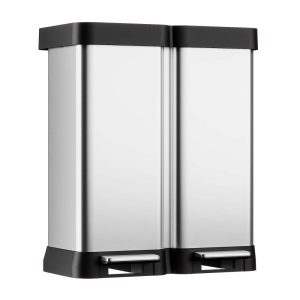 16 Gallon Trash Can with 2 Lids, Dual Compartment (2x30L) Stainless Steel Garbage Can, Fingerprint Resistant, Hands-Free Pedal, Step-On Garbage Can for Home,Office,or Kitchen(No Inner)