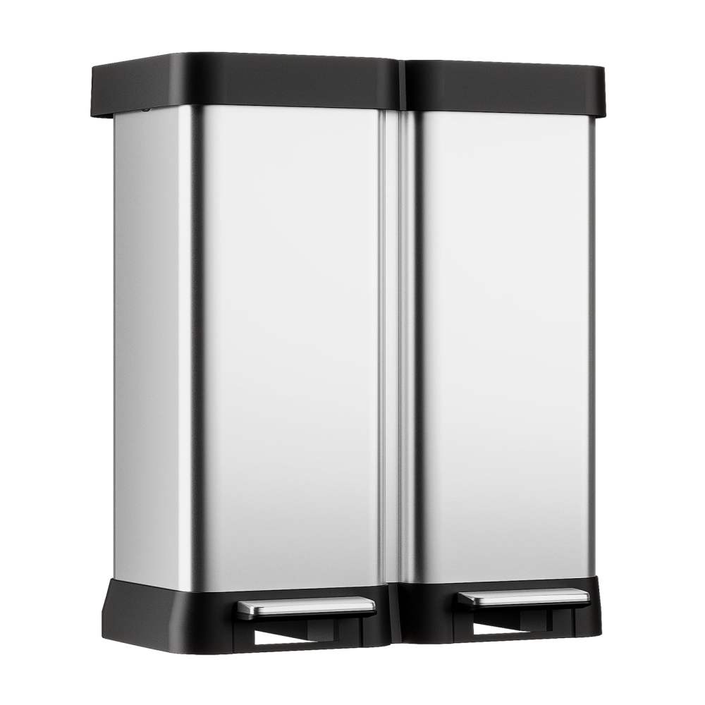 16 Gallon Trash Can with 2 Lids, Dual Compartment (2x30L) Stainless Steel Garbage Can, Fingerprint Resistant, Hands-Free Pedal, Step-On Garbage Can for Home,Office,or Kitchen(No Inner)