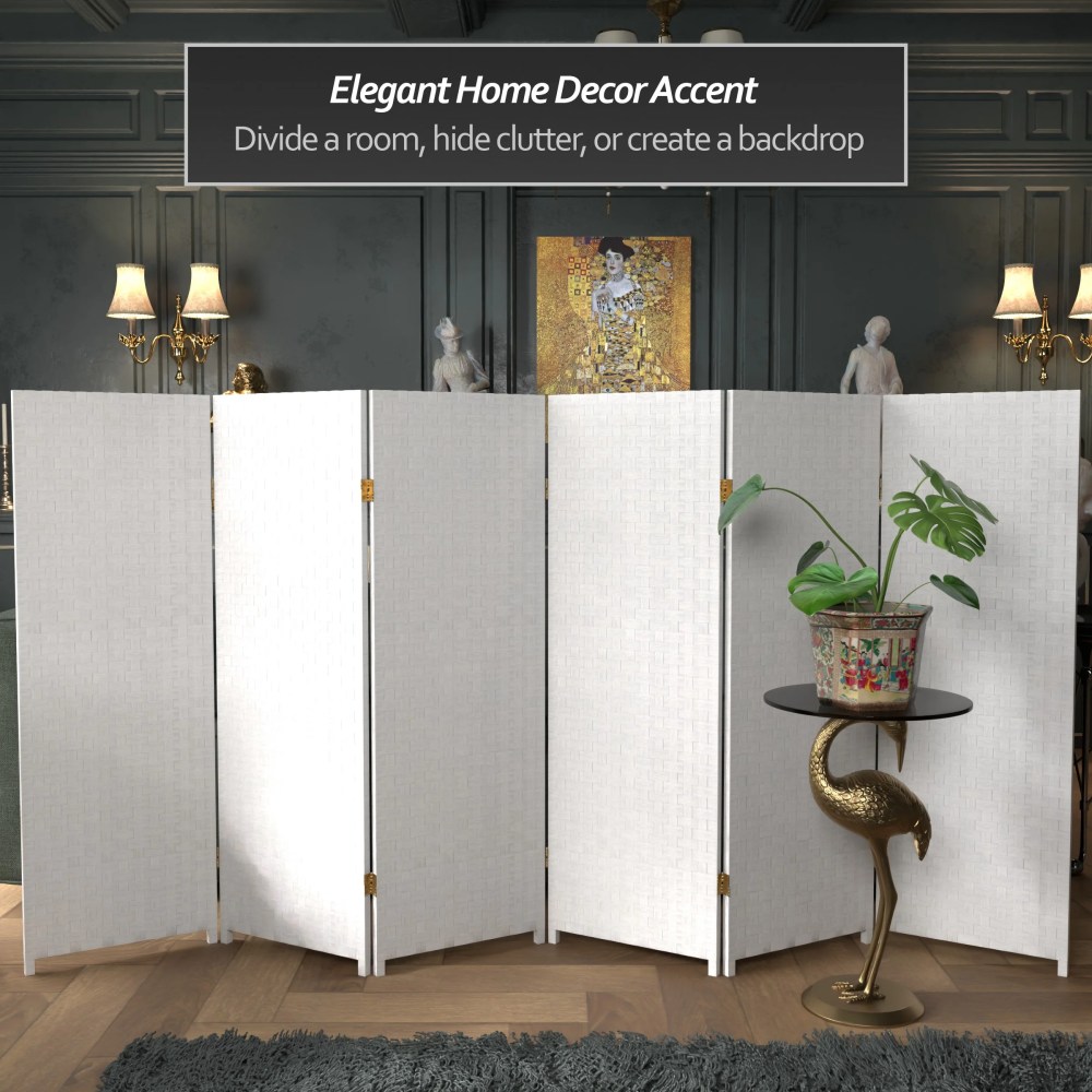 Red Lantern 4 ft. Short Woven Fiber Folding Screen - White - 6 Panel - Image 2