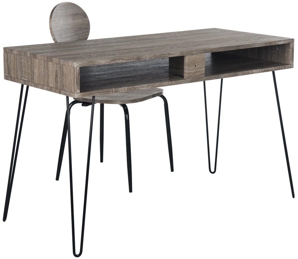 SAFAVIEH Winta 47" Mid-Century Retro Writing Desk/Chair, Grey/Black - Image 2