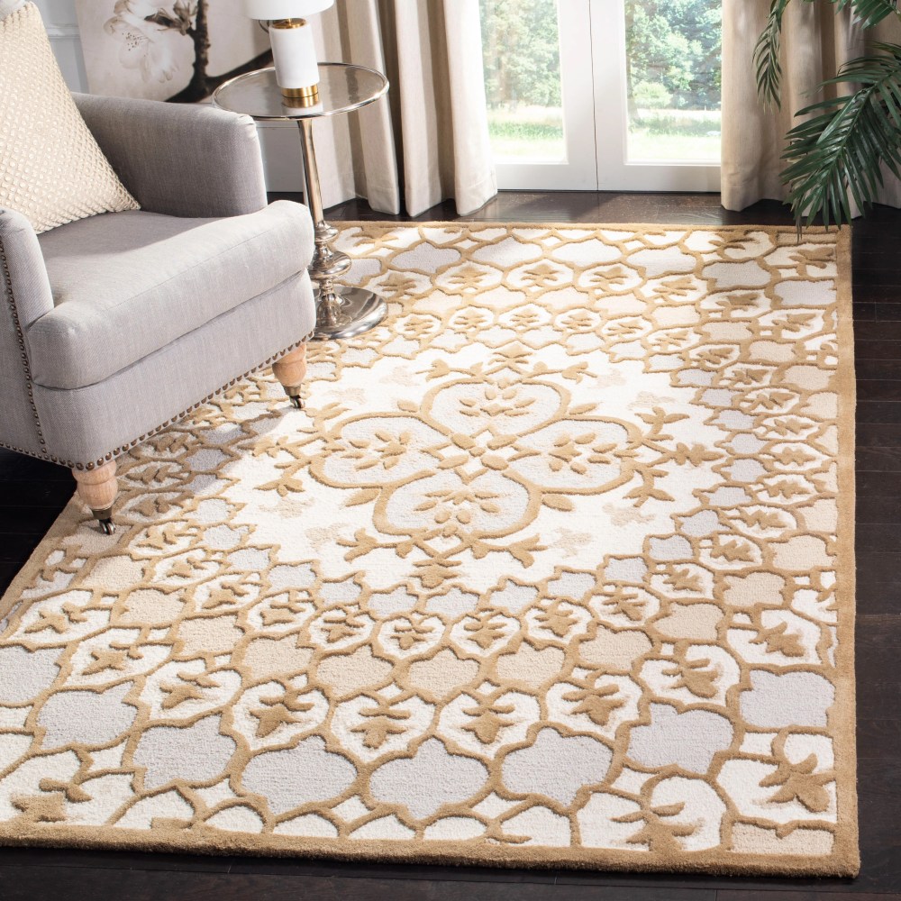 SAFAVIEH Bellagio Zoja Floral Wool Area Rug, Ivory/Dark Beige, 5" x 8"