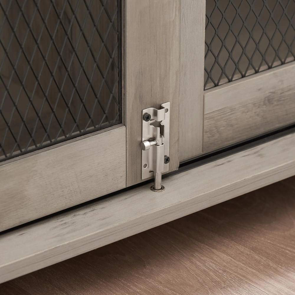 Pefilos 37" Wood Dog Crate Furniture, Heavy Dog Kennel Pet House with Sliding Barn Door, Indoor Dog Cage for Large Dogs, Gray - Image 5