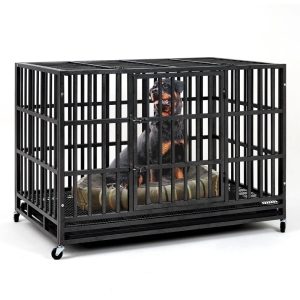 TIME RAY 48 Inch Heavy Duty Dog Crate for XL Large Dog, Indestructible High Anxiety Dog Cage for Indoor and Outdoor with Wheels and Removable Tray