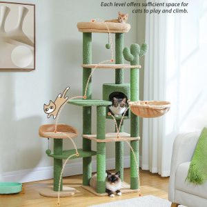 Pefilos 59" Multi-Level Cat Tree Tower for Indoor Cats,  Large Cat Condo for Multiple Cats with Hammock,  Green