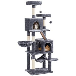 Alden Design 71.5" H Multi-Level Large Cat Tree with 2 Cozy Perches and 2 Condos,  Dark Gray