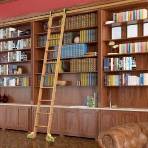 6.6ft Rolling Library Ladder System,Golden Brake Wheels and Track Brackets for Residential and Architectural Projects