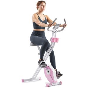 Sunny Health & Fitness Foldable Pink Magnetic Exercise Cycling Upright X-Bike Pro, 300LB Capacity w Smart Bluetooth & FREE SunnyFit App - P2320