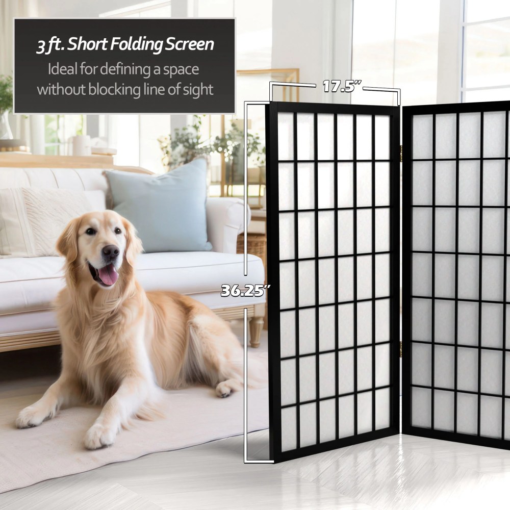 Red Lantern 3 ft. Short Window Pane Shoji Screen - Black - 8 Panels - Image 5