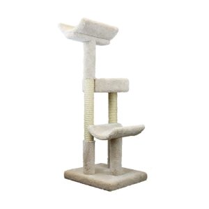 Maykoosh Asian Aesthetics Cat Trees -Beige Double Scratching Post Cat Tower Tree, Scratching, Crafted from Solid Wood, Plush Carpet and Unoiled Sisal Rope