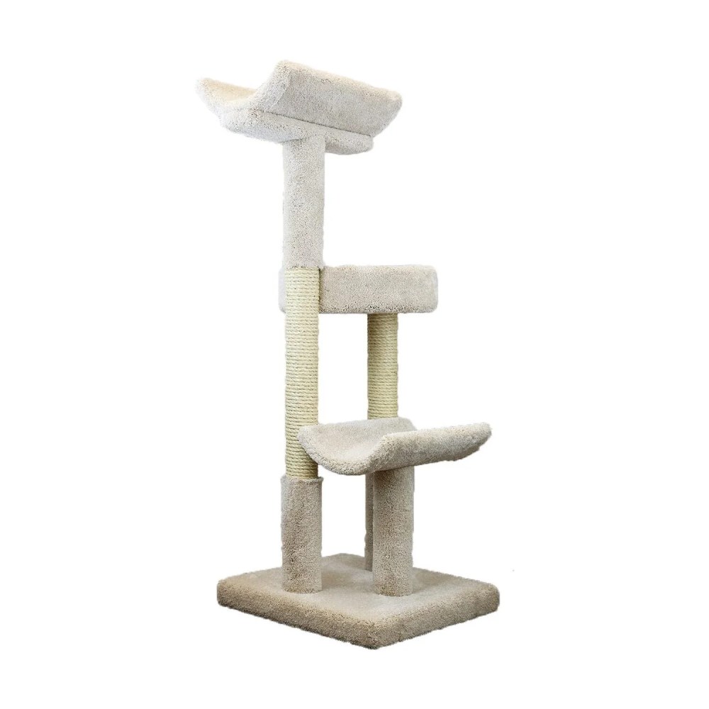 Maykoosh Asian Aesthetics Cat Trees -Beige Double Scratching Post Cat Tower Tree, Scratching, Crafted from Solid Wood, Plush Carpet and Unoiled Sisal Rope