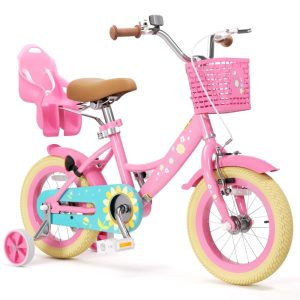 XJD 12 inch Kids Girls Bike for Ages 2-4 Years Child With Training Wheel 12" Children Bicycle With Handbrake Basket Toddler Cycle Bikes Pink