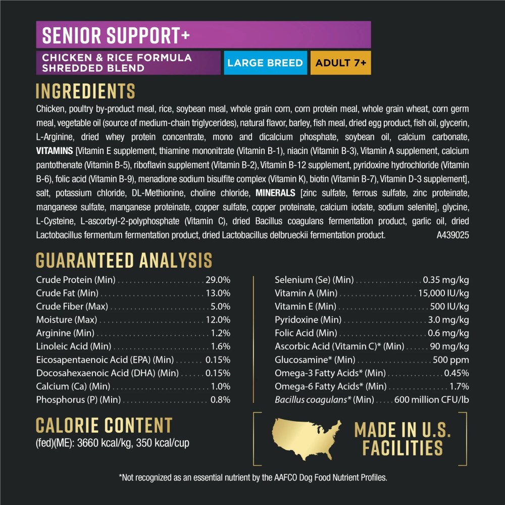 Purina Pro Plan AdvantEDGE Large Breed Senior Support Plus Chicken and Rice Formula Shredded Blend Dry Dog Food for Senior Dogs, 12 lb Bag - Image 2