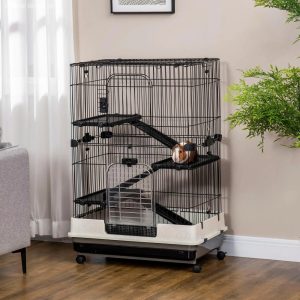 Pefilos 32" Small Animal Metal Pet Cage 3-Tier Wire Cat Cage Playpen Kennel with Lockable Casters Pull-out Tray for Indoor Kitten Rabbit Ferret Guinea Pig Squirrel,  Gray