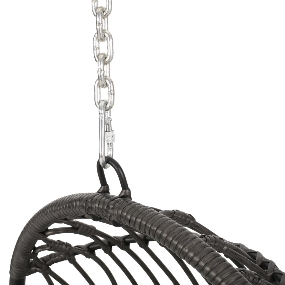 Meridan Outdoor Wicker Hanging Chair (No Stand), Dark Gray, Gray - Image 4