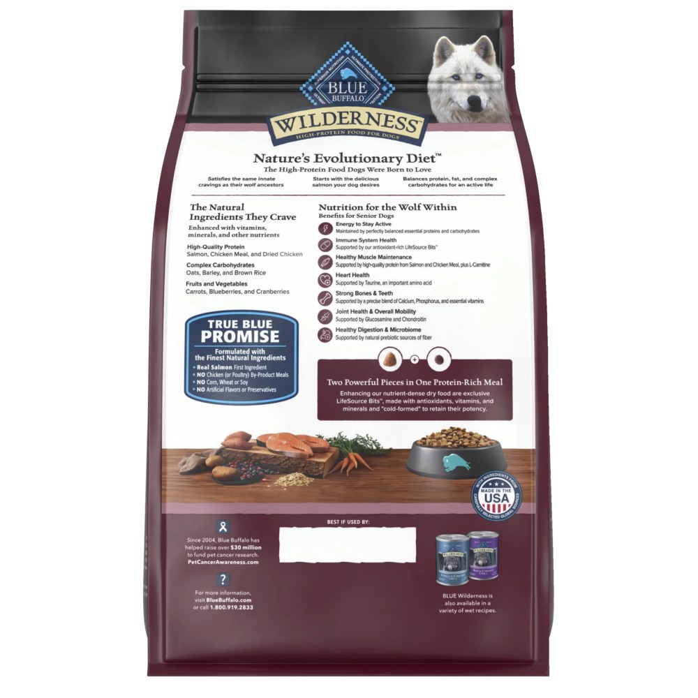Blue Buffalo Wilderness High-Protein Natural Dry Food for Senior Dogs, Salmon Recipe, 13-lb. Bag - Image 5